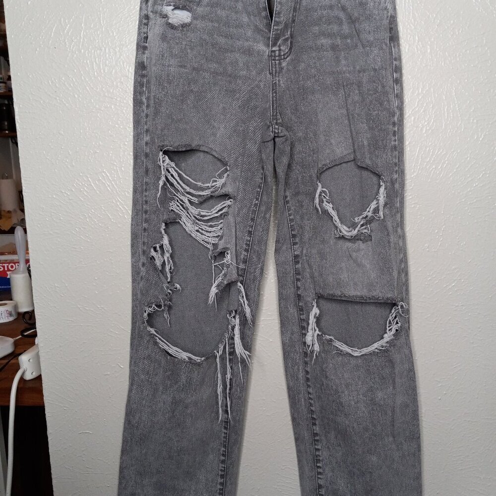 REFUGE‎ Denim Wide High Rise Distressed Faded Grey Jeans size 3